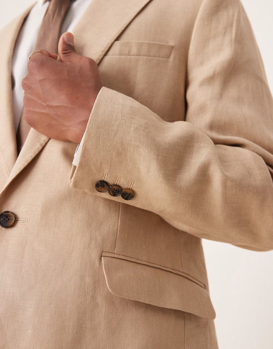 ASOS ASOS DESIGN premium 100% linen slim suit jacket in stone - 4