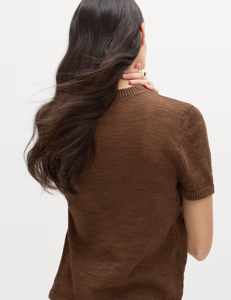 Marks & Spencer M&S Cotton Rich V-Neck Slim Fit Knitted Top Conker - 3