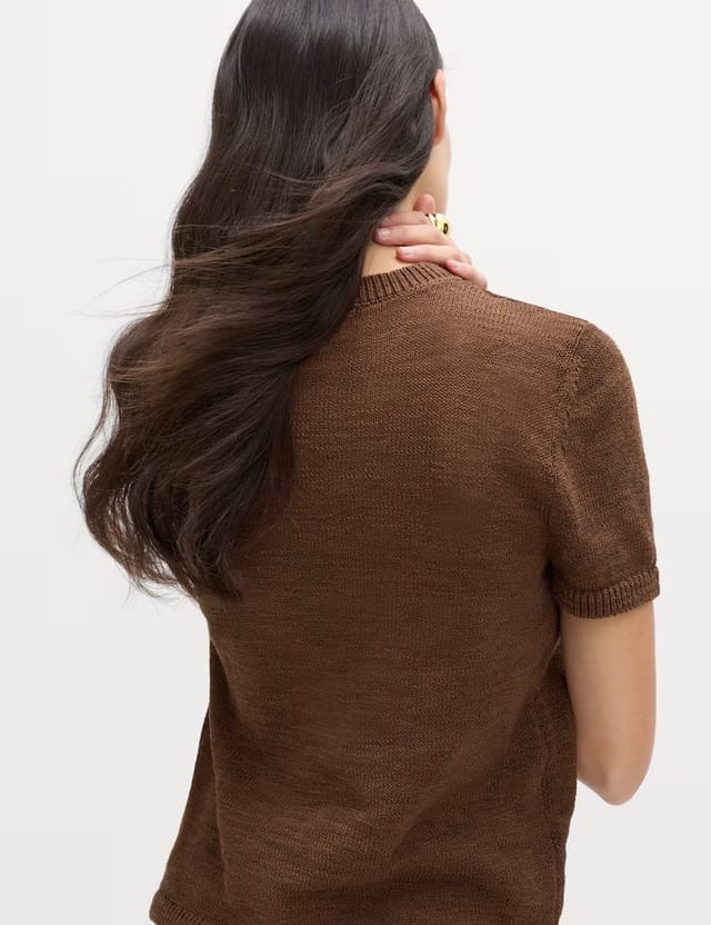 Marks & Spencer M&S Cotton Rich V-Neck Slim Fit Knitted Top Conker - 3