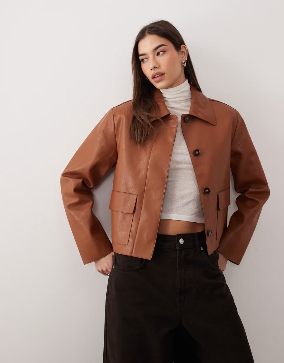 ASOS Mango faux leather jacket in brown