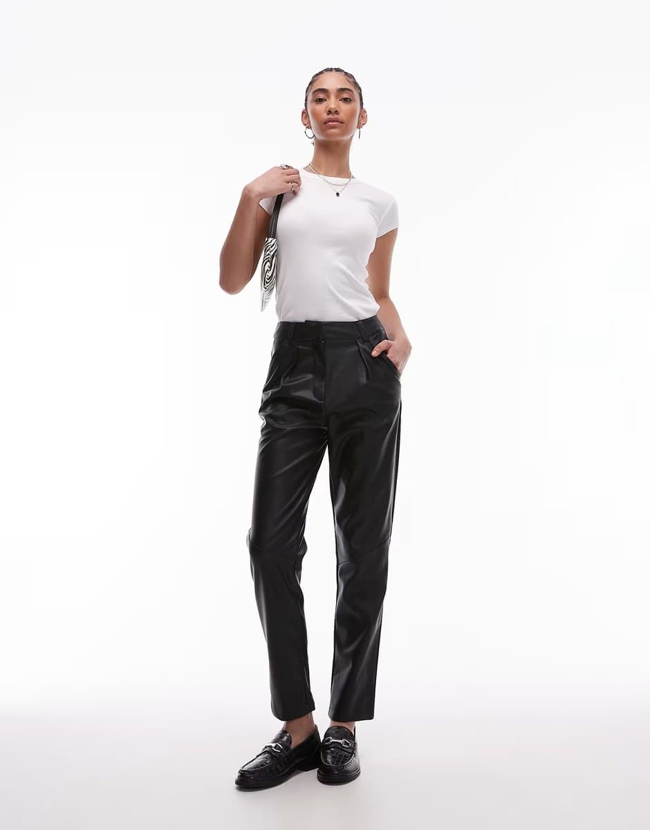 ASOS Topshop Tall faux leather peg trouser in black