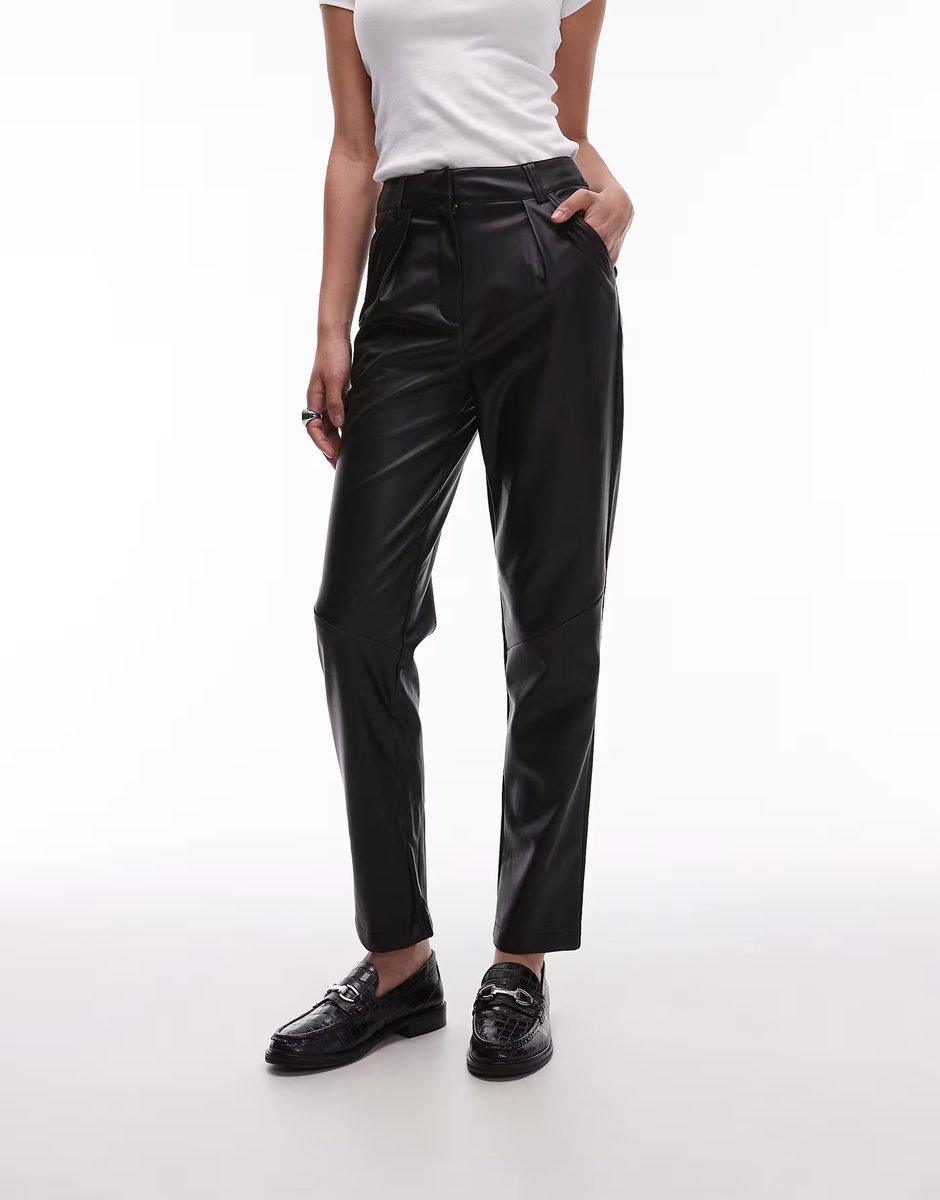 ASOS Topshop Tall faux leather peg trouser in black - 4