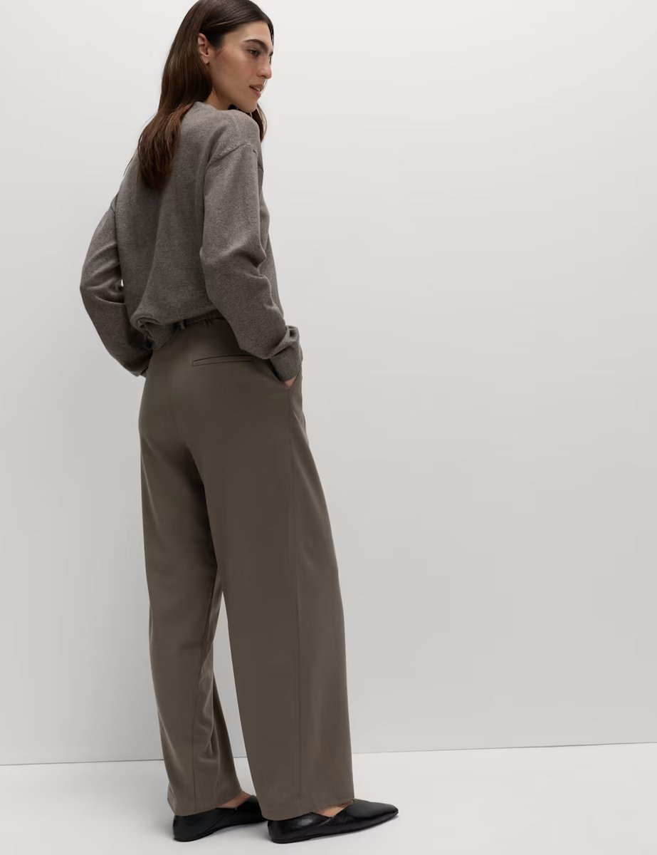 Marks & Spencer M&S Woven Barrel Leg Trousers with Stretch Mole - 2