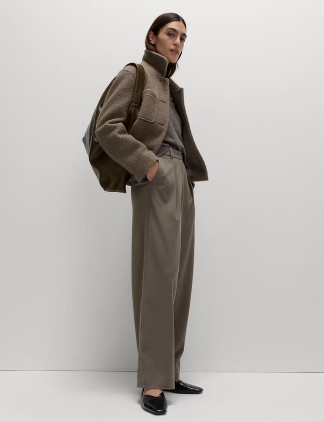 Marks & Spencer M&S Woven Barrel Leg Trousers with Stretch Mole - 3