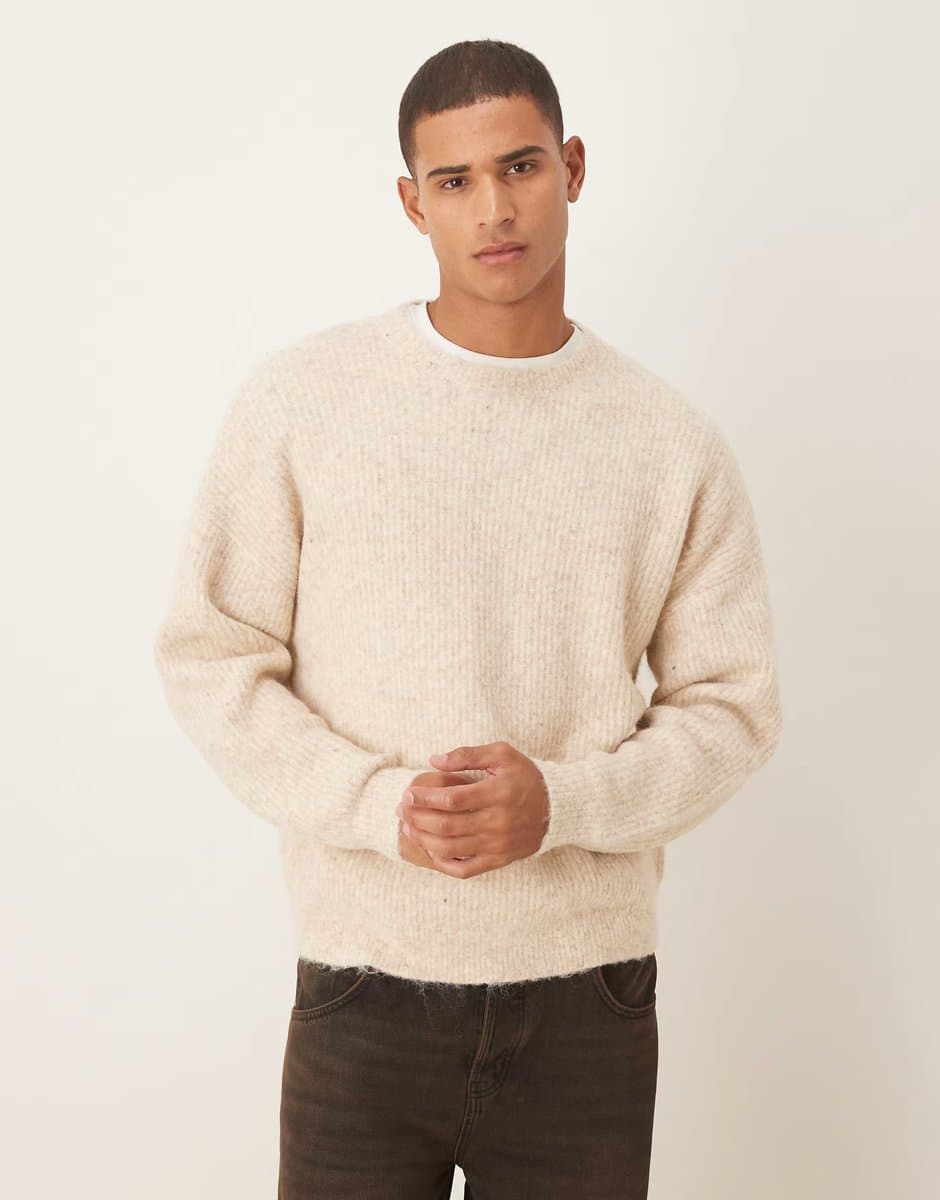 ASOS ASOS DESIGN oversized knitted crew neck wool jumper in cream