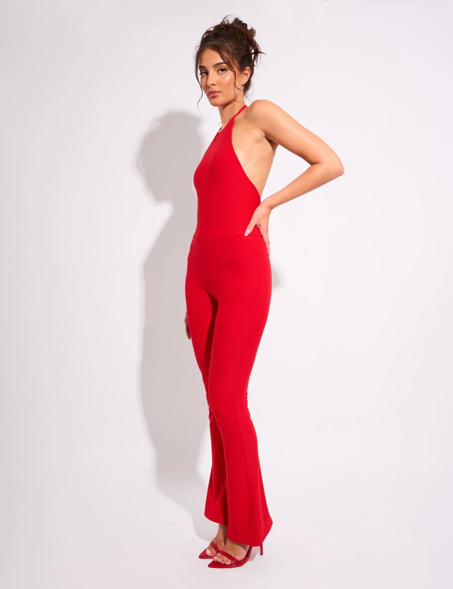 Public Desire Tie Back Luxe Slinky Jumpsuit Red - 2