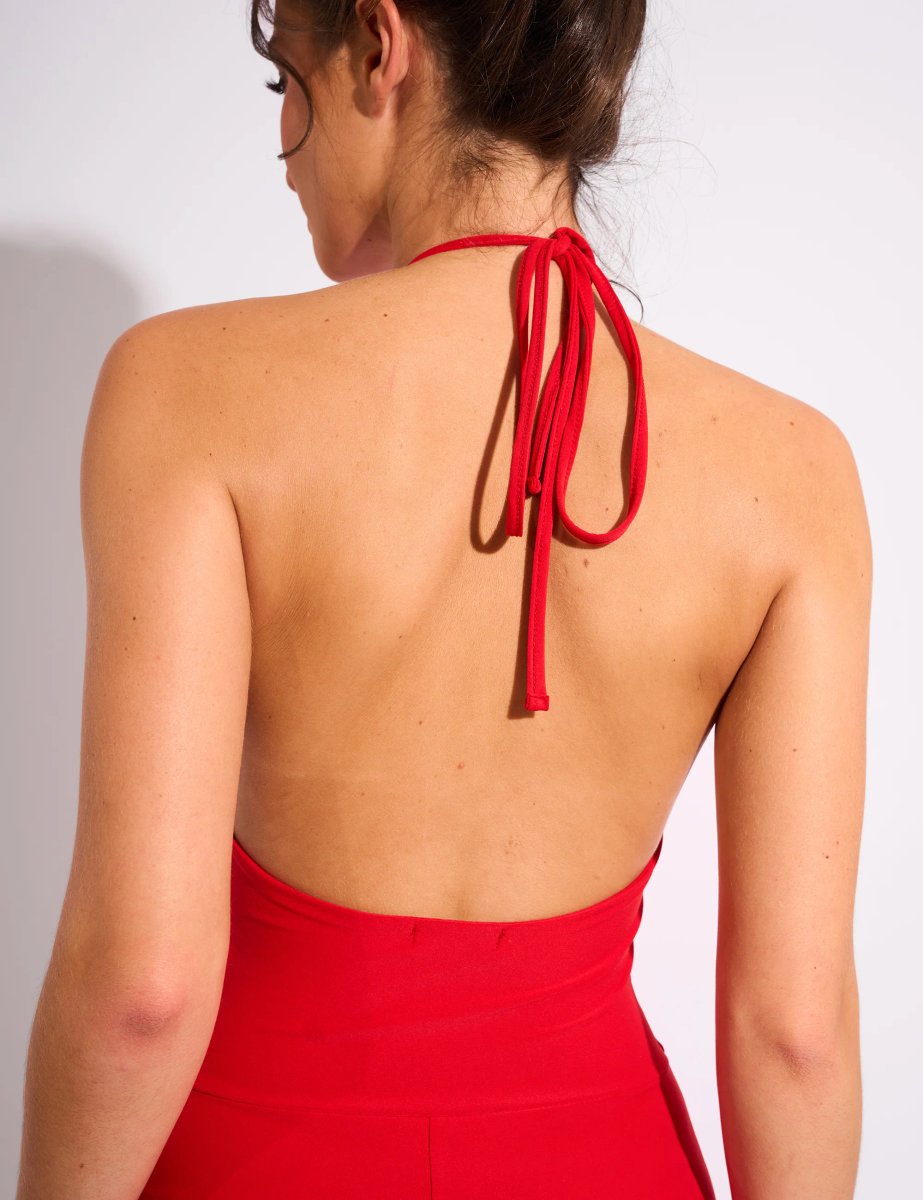 Public Desire Tie Back Luxe Slinky Jumpsuit Red - 4