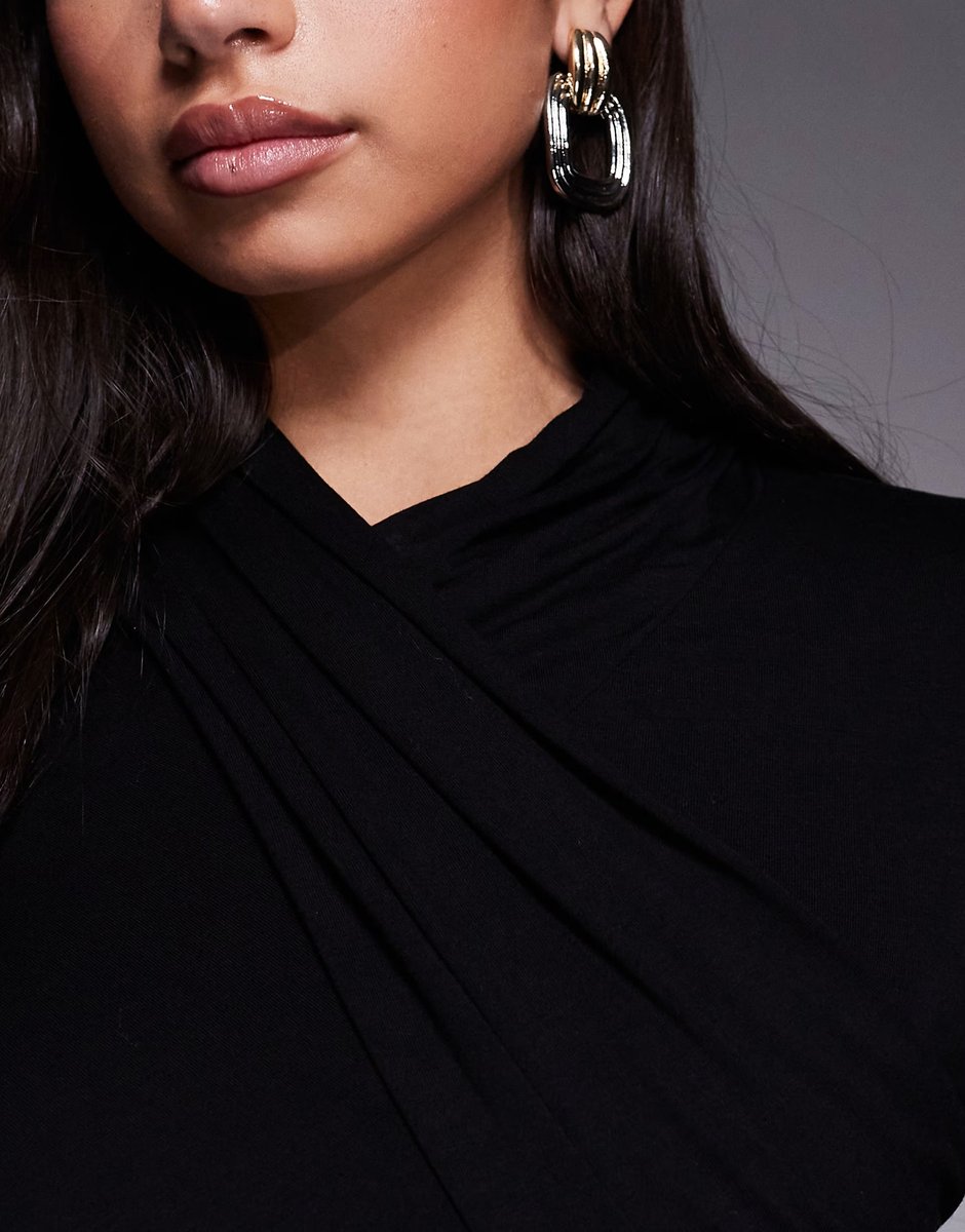 ASOS ASOS DESIGN long sleeve high neck drape maxi dress in black - 3