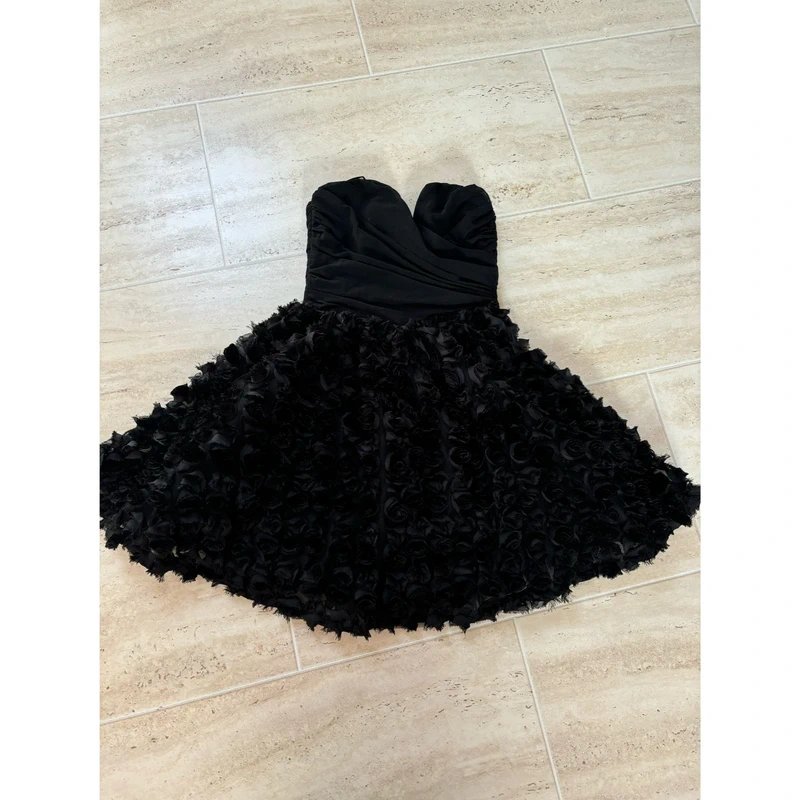ASOS ASOS Luxe 3D floral bandeau strapless skater mini dress in black size 8. - 1