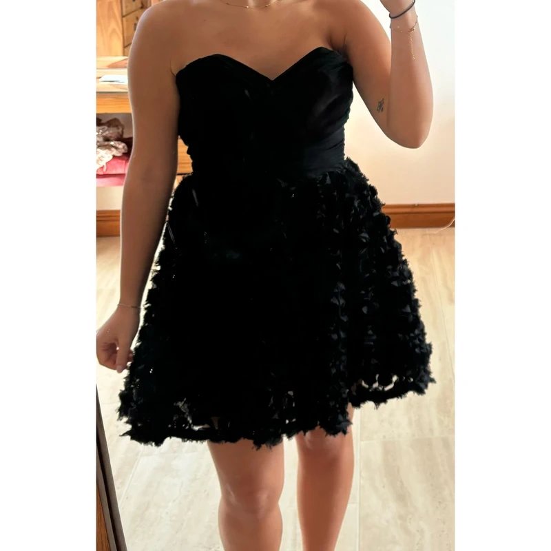 ASOS ASOS Luxe 3D floral bandeau strapless skater mini dress in black size 8. - 2