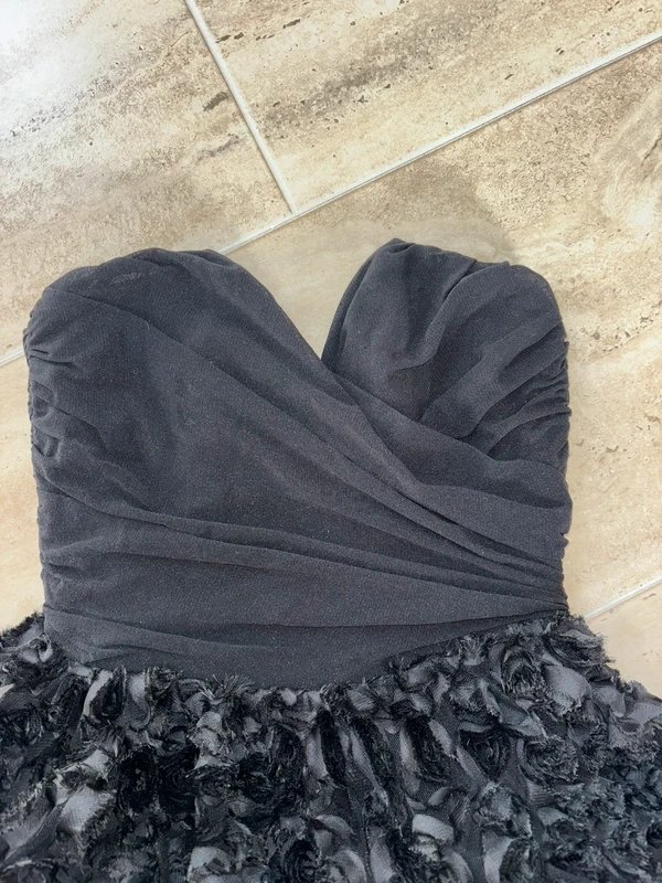 ASOS ASOS Luxe 3D floral bandeau strapless skater mini dress in black size 8. - 3