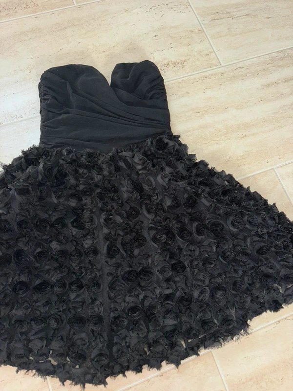 ASOS ASOS Luxe 3D floral bandeau strapless skater mini dress in black size 8. - 4