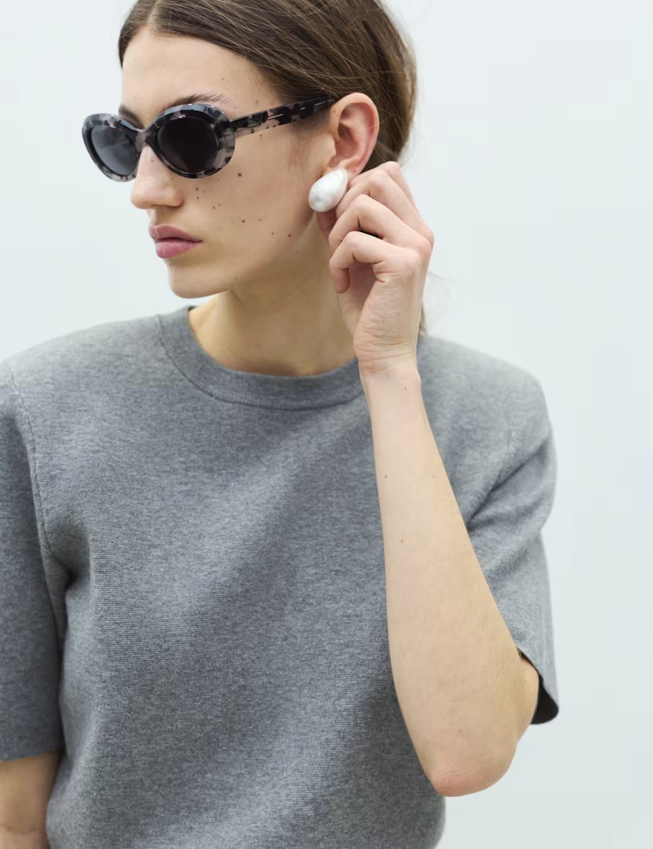 Marks & Spencer M&S Shoulder Pad Knitted Top with Wool Mid Grey Marl - 2