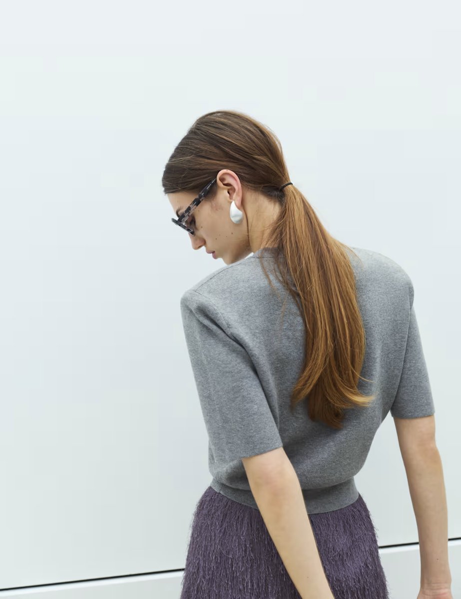 Marks & Spencer M&S Shoulder Pad Knitted Top with Wool Mid Grey Marl - 3