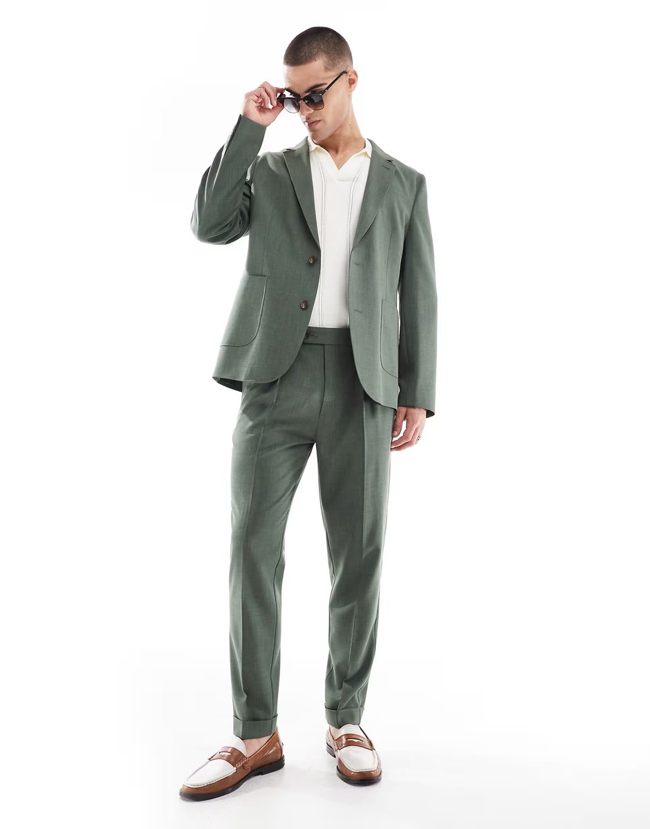 ASOS ASOS DESIGN skinny summer suit jacket in green crosshatch - 2