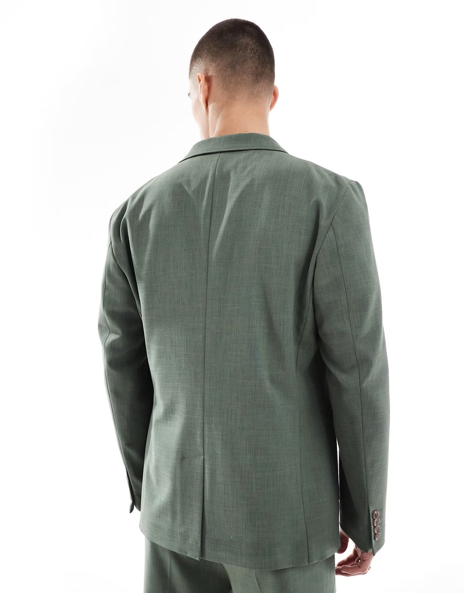 ASOS ASOS DESIGN skinny summer suit jacket in green crosshatch - 3