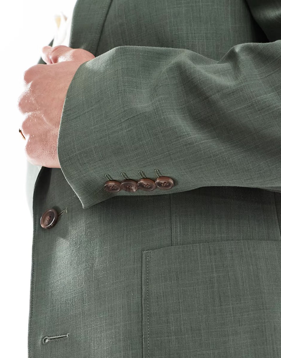 ASOS ASOS DESIGN skinny summer suit jacket in green crosshatch - 4