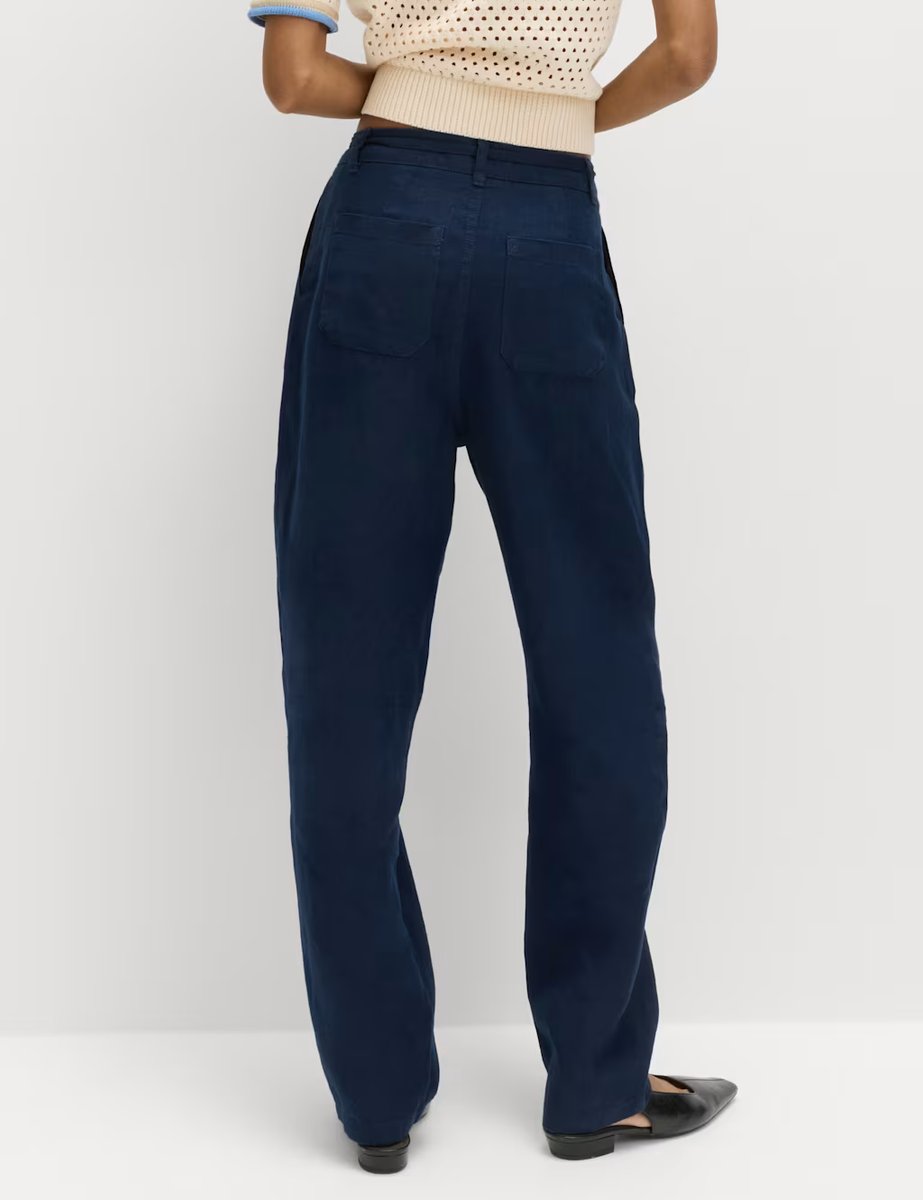 Marks & Spencer M&S Pure Linen Pleat Front Belted Tapered Trousers Navy - 4