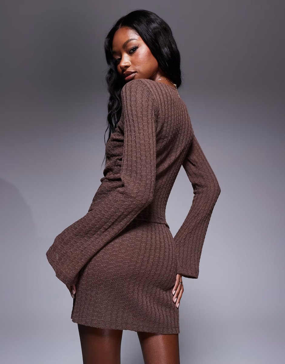 ASOS ASOS DESIGN co-ord crochet knit long sleeve top with hardware detail in brown - 2