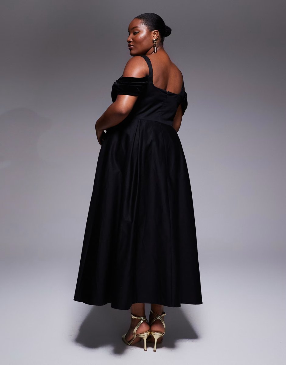 ASOS ASOS LUXE Curve midi dress with full skirt and velvet inserts in black - 4