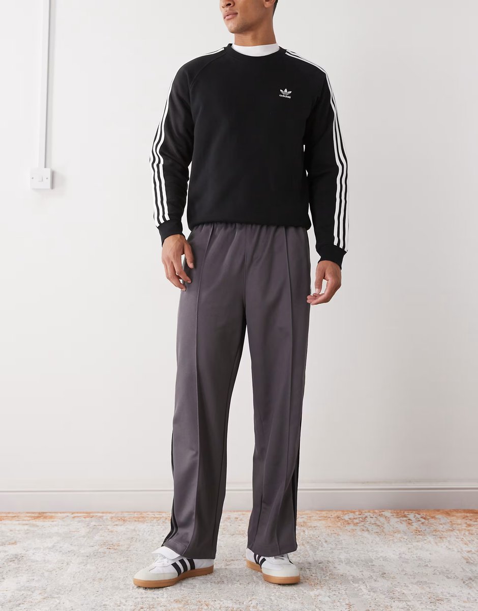 ASOS adidas Originals Firebird baggy fit track pants in grey and black - 2