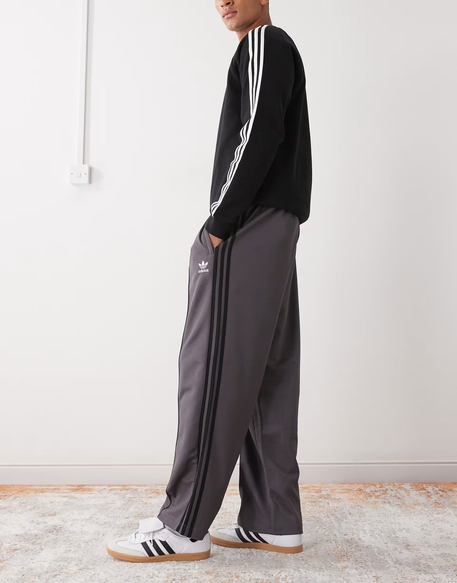 ASOS adidas Originals Firebird baggy fit track pants in grey and black - 3