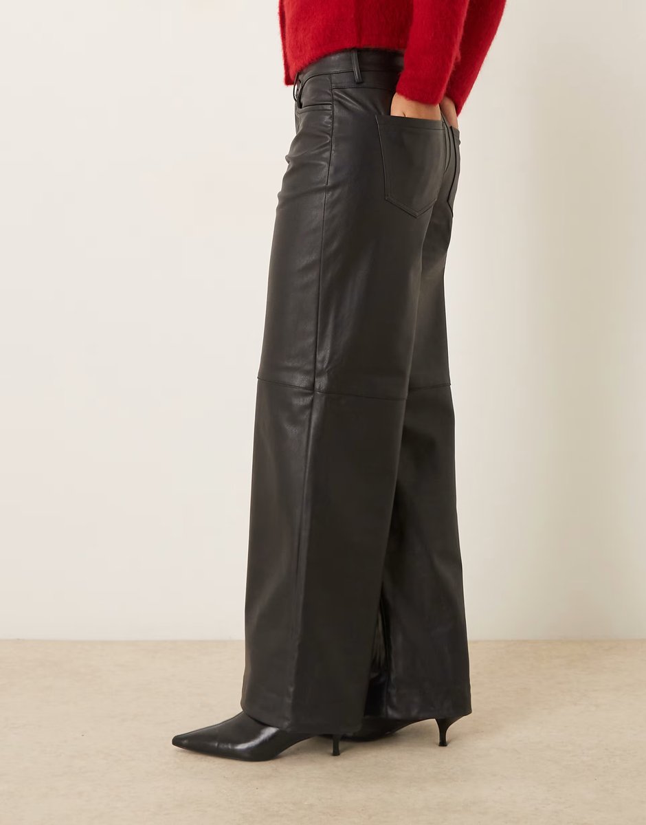 ASOS Vila wide leg faux leather trousers with seam details in black - 4