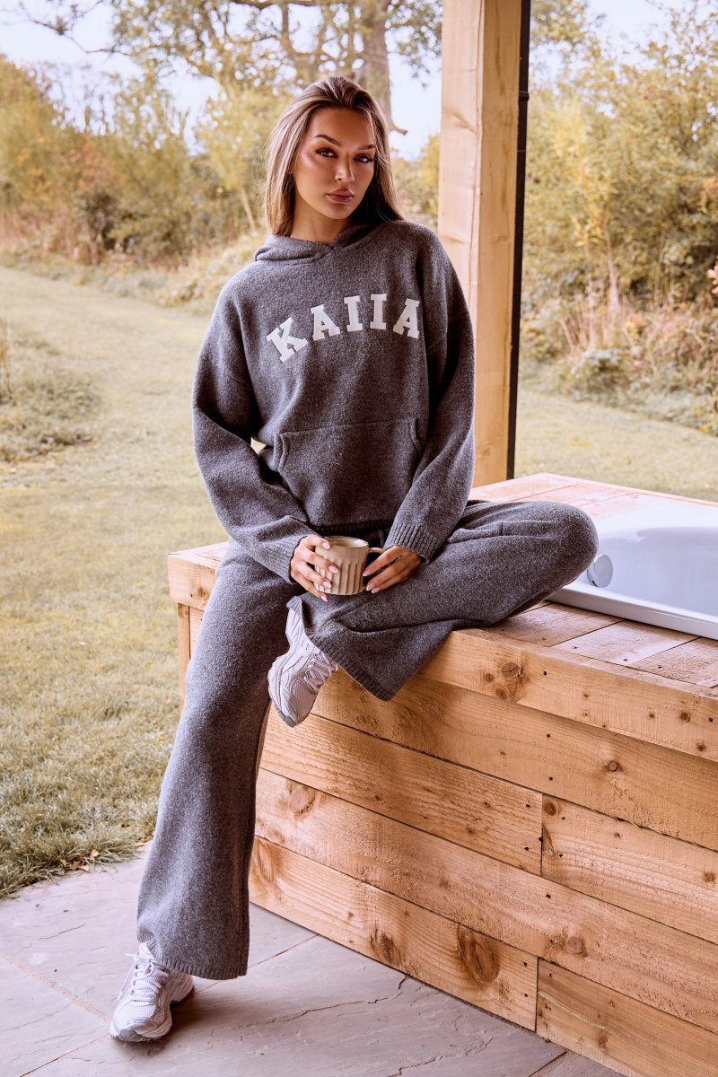 Kaiia Kaiia Knit Oversized Hoodie Charcoal - 2