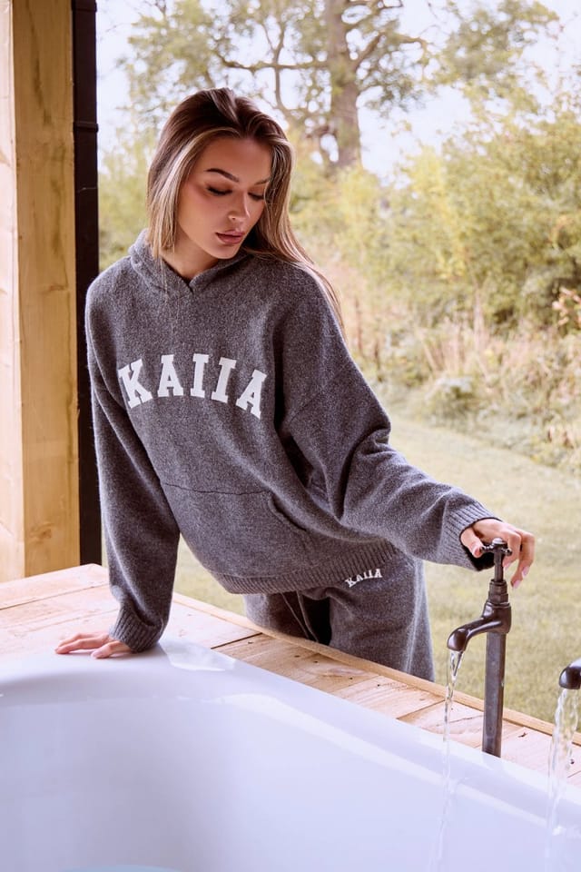 Kaiia Kaiia Knit Oversized Hoodie Charcoal - 3