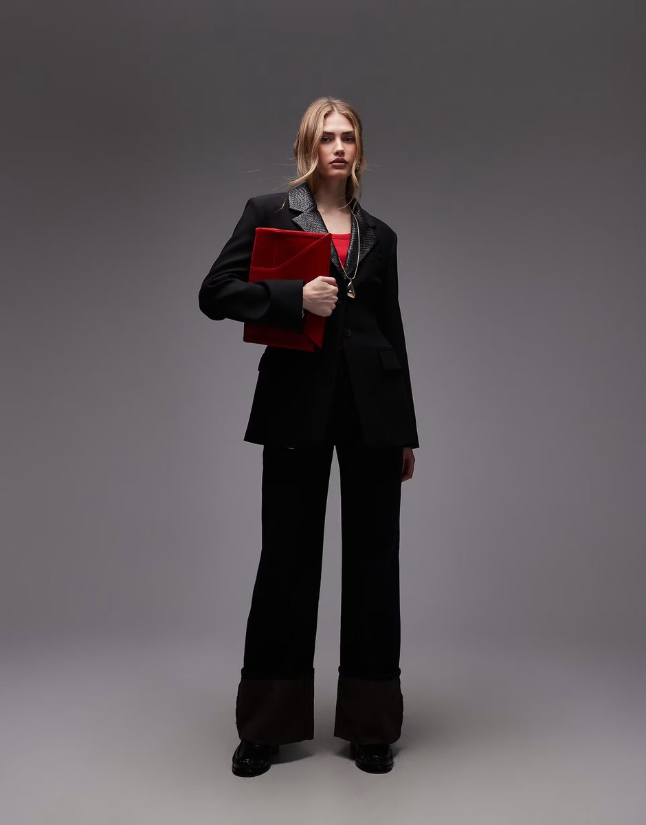 ASOS ASOS DESIGN tailored cinch waist blazer with faux leather lapels in black - 3