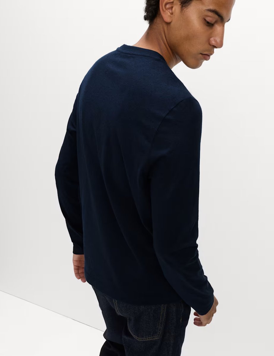 Marks & Spencer M&S Pure Cotton Crew Neck T-Shirt Navy - 2