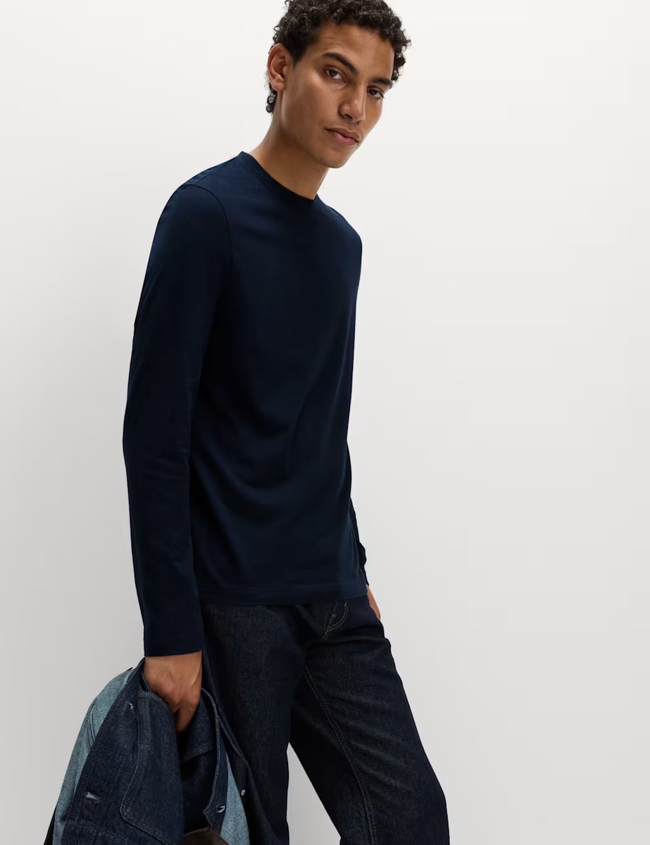 Marks & Spencer M&S Pure Cotton Crew Neck T-Shirt Navy - 3