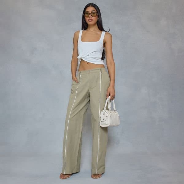 EGO EGO Green Cargo Seam Detail Wide Leg Trousers