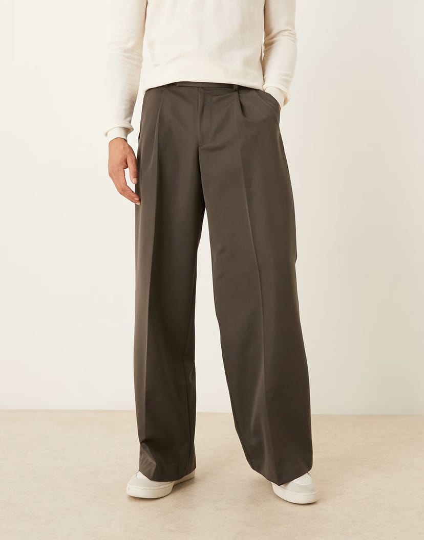 ASOS ASOS DESIGN smart loose leg trouser with inverted front pleat in dark grey - 1