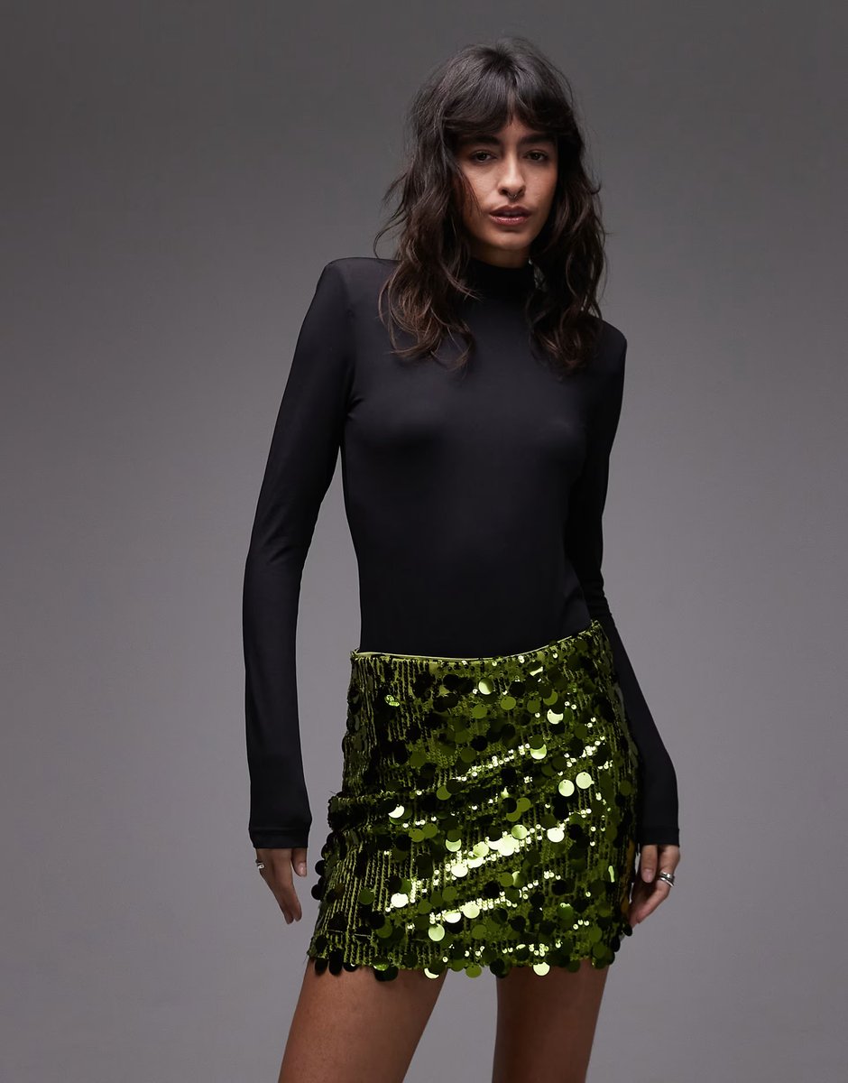 ASOS ASOS DESIGN mixed sequin mini skirt in green - 1