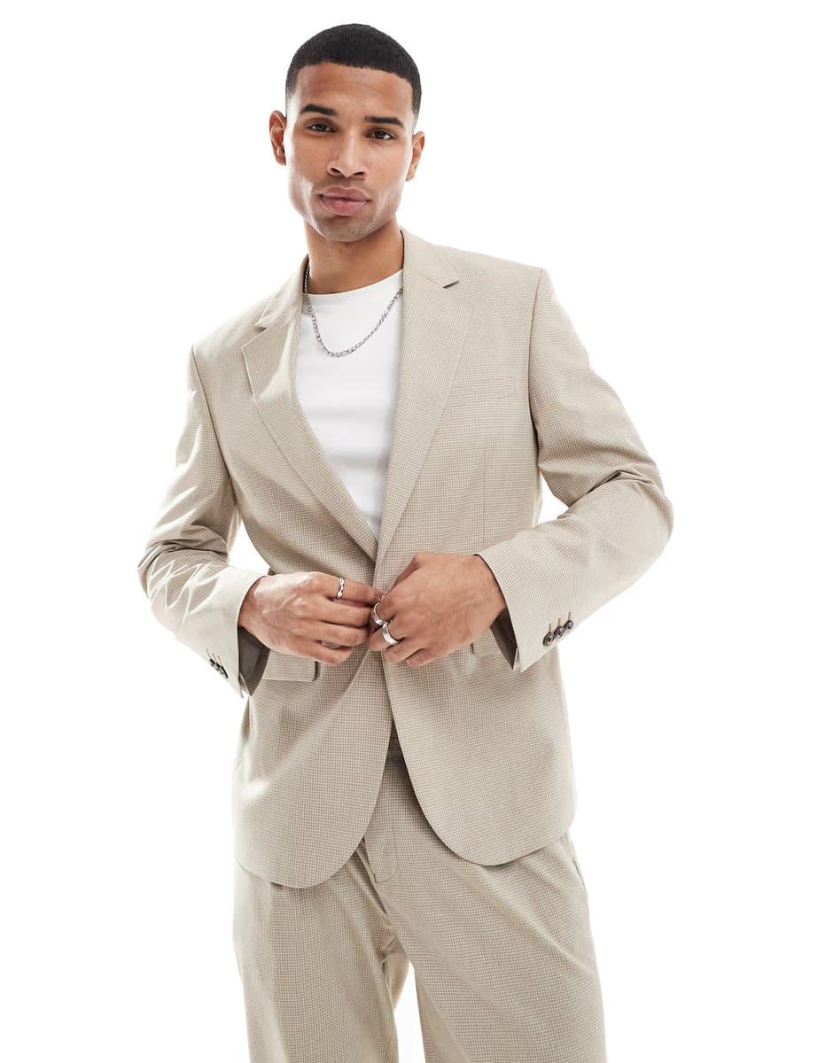 ASOS ASOS DESIGN slim fit suit jacket in neutral tonal puppytooth