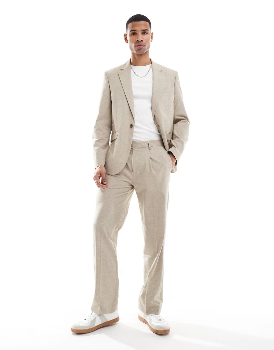 ASOS ASOS DESIGN slim fit suit jacket in neutral tonal puppytooth - 2