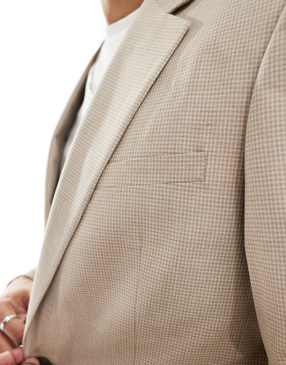 ASOS ASOS DESIGN slim fit suit jacket in neutral tonal puppytooth - 3