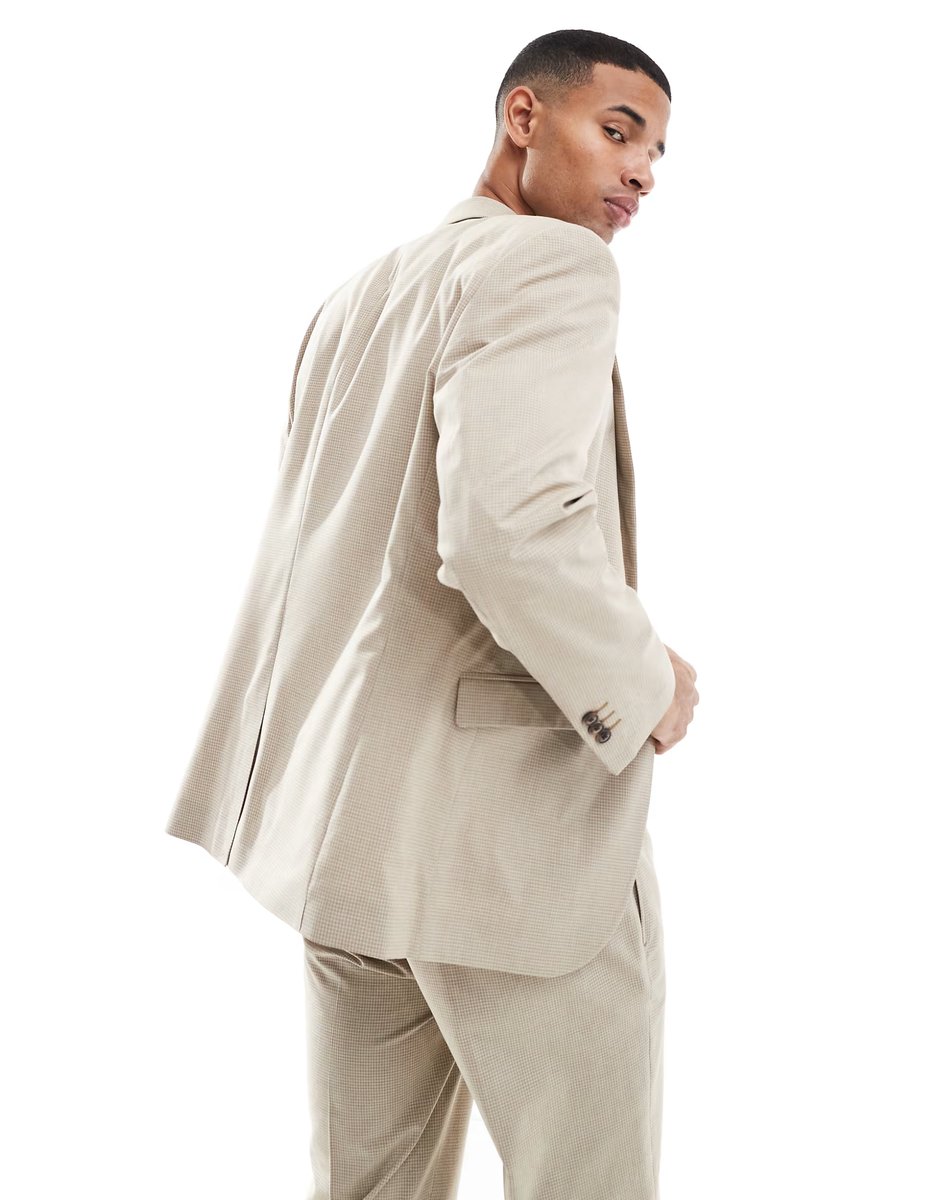 ASOS ASOS DESIGN slim fit suit jacket in neutral tonal puppytooth - 4