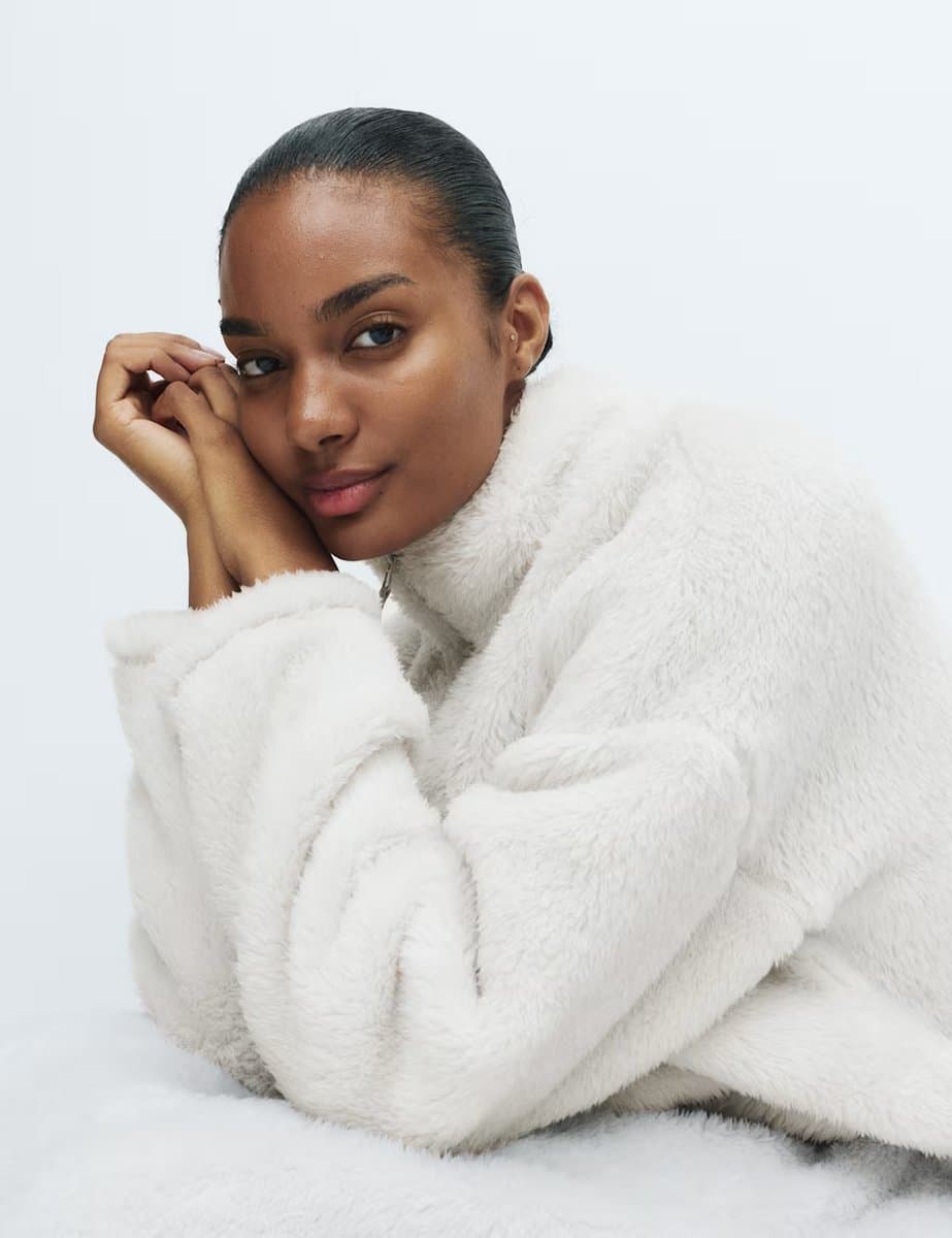 Marks & Spencer M&S Cozy Long Pile Fleece Dressing Gown in Grey