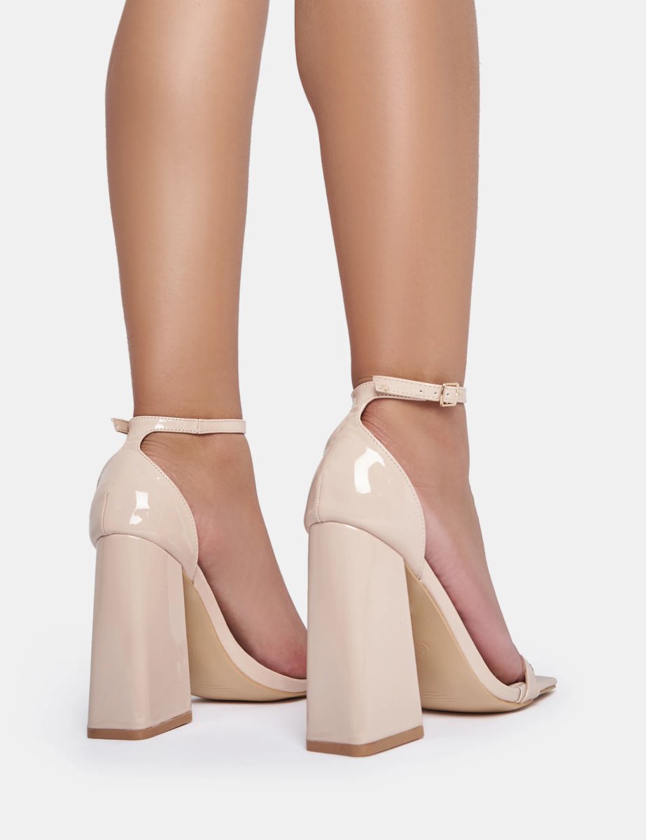 Public Desire Geri Nude Patent Barely There Square Toe Block Heels - 3