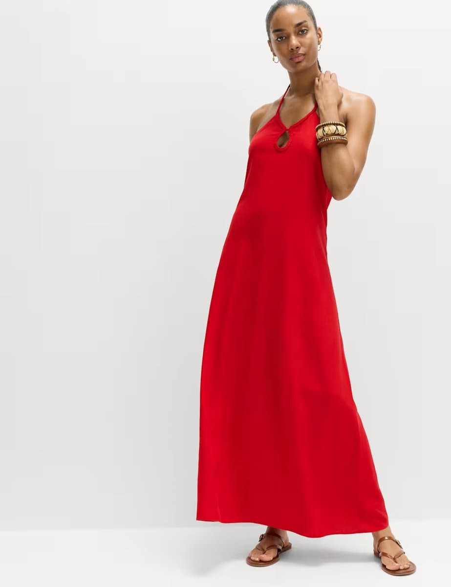 Marks & Spencer M&S Lacquer Red Halter Neck Maxi Dress