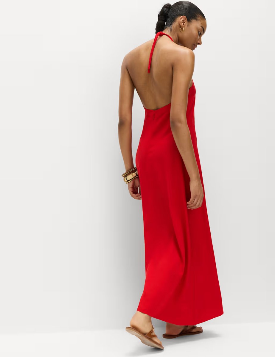 Marks & Spencer M&S Linen Rich Halter Neck Maxi Dress Lacquer Red - 3