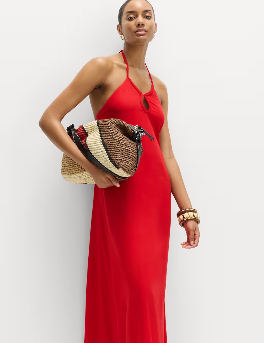 Marks & Spencer M&S Linen Rich Halter Neck Maxi Dress Lacquer Red - 4