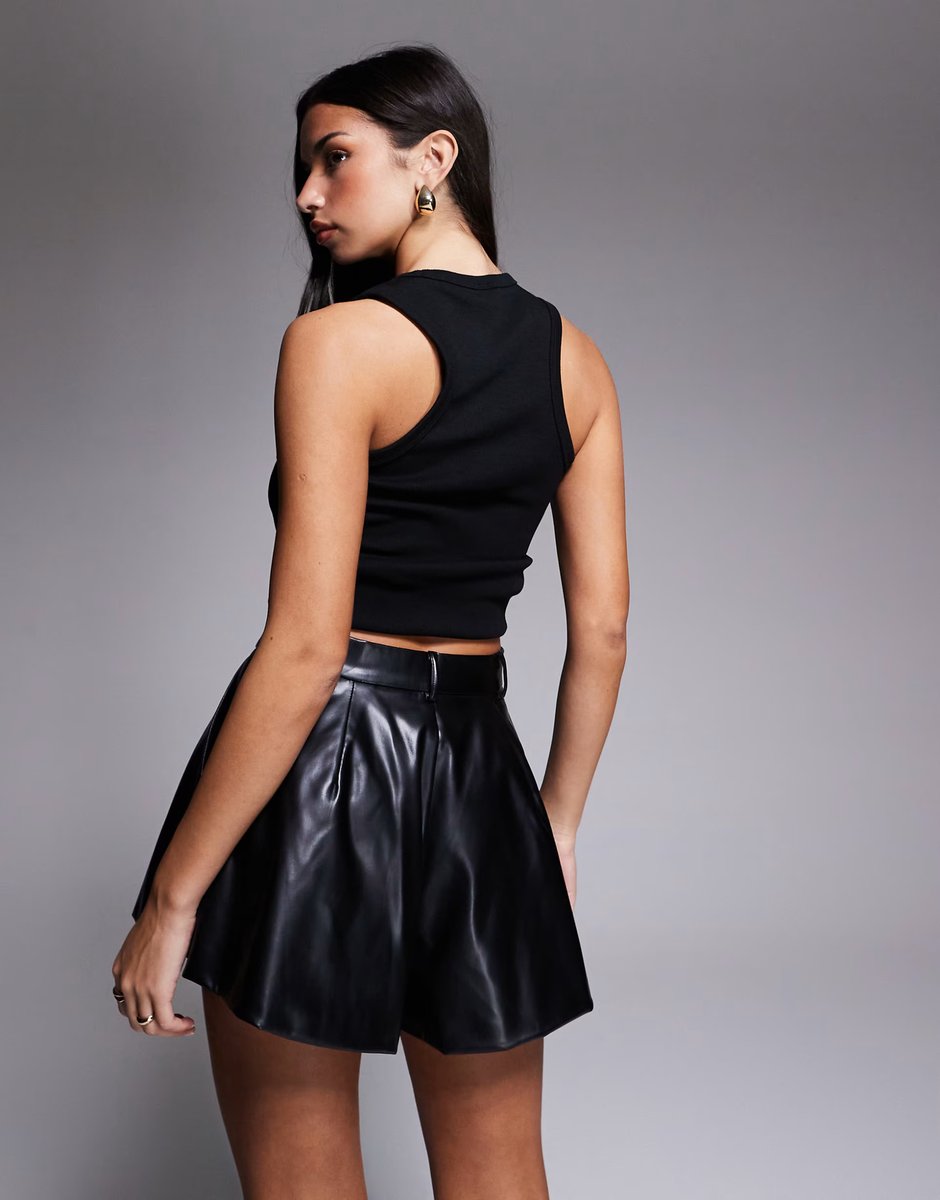 ASOS ASOS LUXE co-ord faux leather short in black - 3
