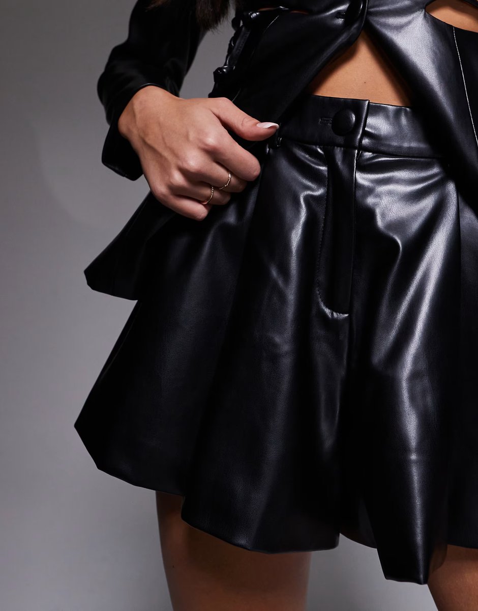 ASOS ASOS LUXE co-ord faux leather short in black - 4