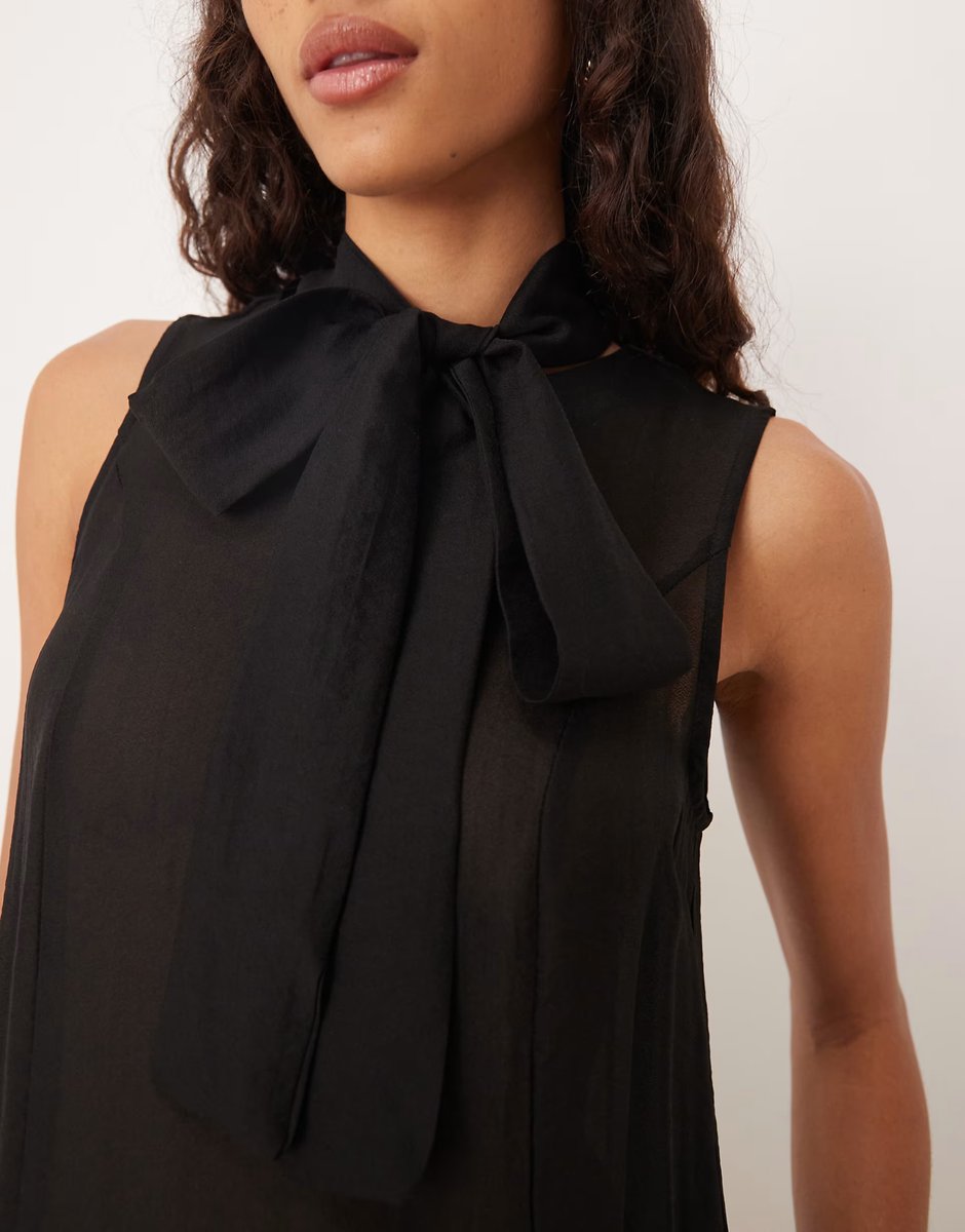 ASOS Sister Jane pussybow pleated skirt mini dress in black - 3