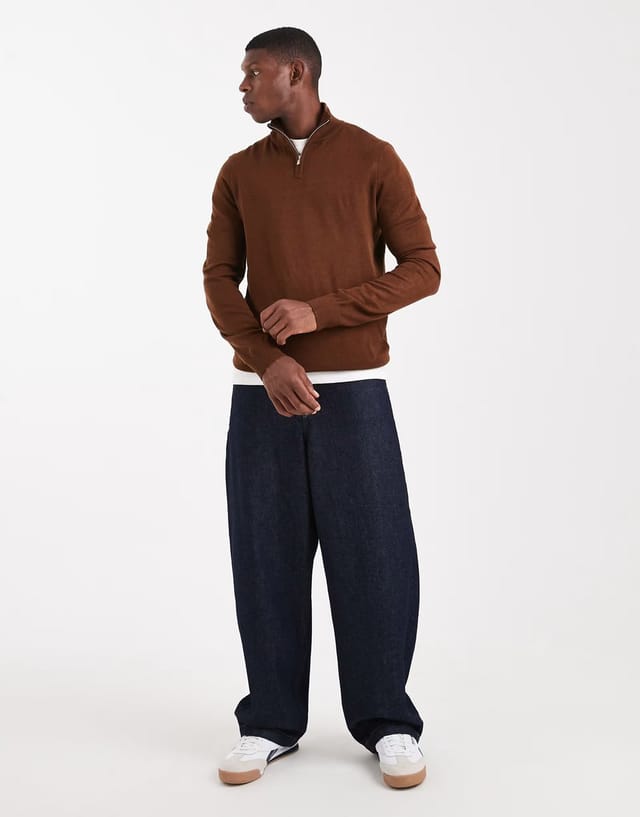 ASOS Threadbare 1/4 zip jumper in brown - 2
