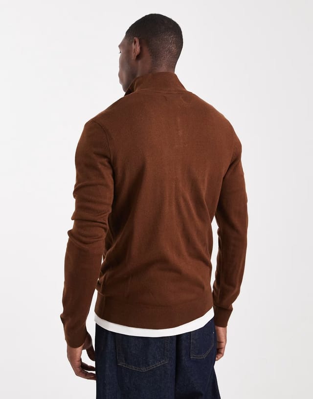 ASOS Threadbare 1/4 zip jumper in brown - 3