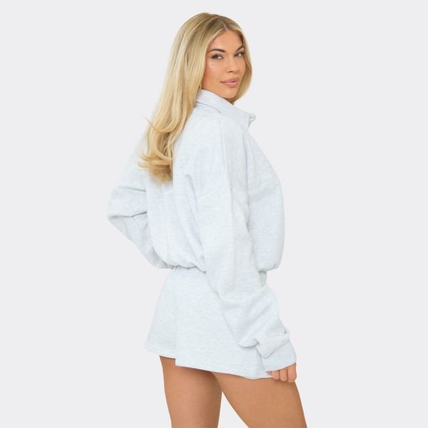 EGO Mid Rise Button Detail Sweat Shorts In Light Grey Marl, Women's Size UK 6 - 2